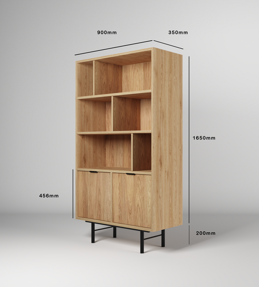 Bücherregal mit Türen Eiche hikora Japandi Stil COLGO