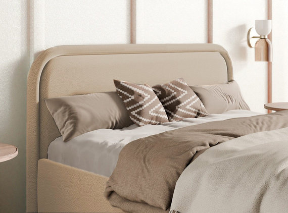 Beige Polsterbett 180x200 mit Bettkasten Metallrahmen SAGA