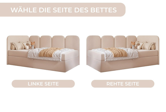 Kinderbett Natural Beige Boucle mit Bettkasten DREAMY