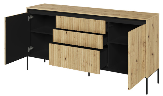 Kommode mit drei Schubladen und gerifflete Front FLORE Eiche artisan 