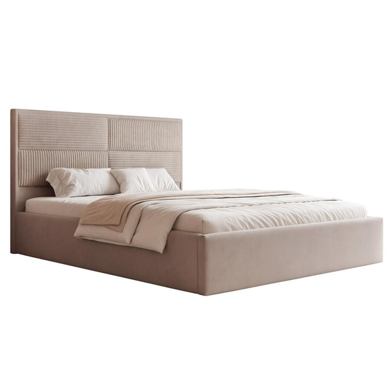 Beige Polsterbett mit Stauraum Metallrahmen 160x200 SAONA