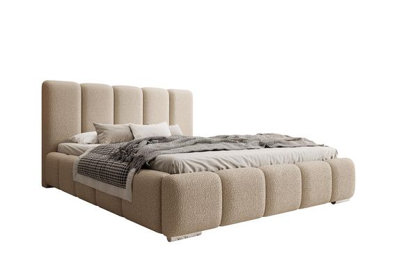BUBBLE Boucle, Doppelbett mit Bettkasten, Leistenlattenrost aus Holz