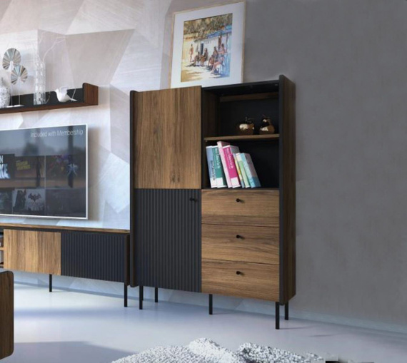 Regale mit 3 Schubladen COMO Schwarz/Nussbaum