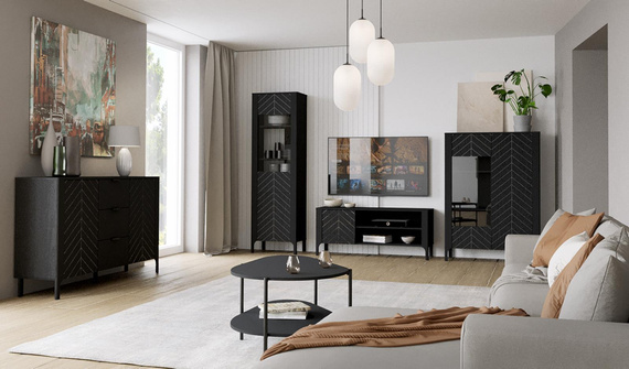 Moderner runder Couchtisch Schwarz Holz mit Ablage PLAYAS