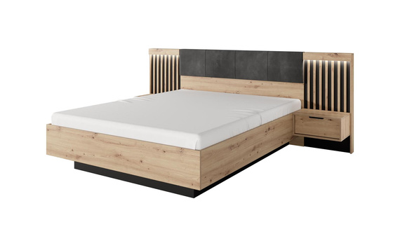 Holzbett mit Nachttischen MONS Eiche artisan