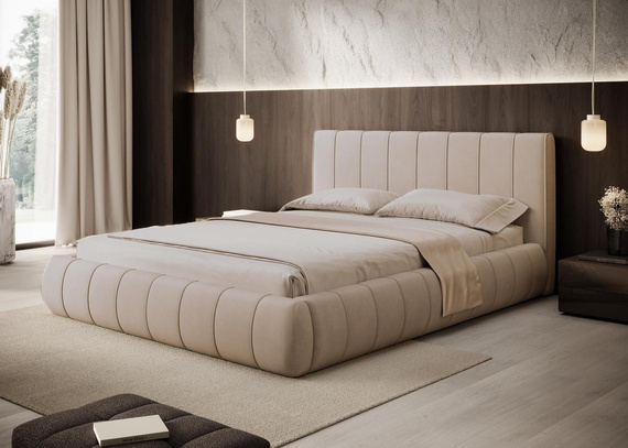 Elegant Designerbett Beige 180x200 Holzrahmen MISS