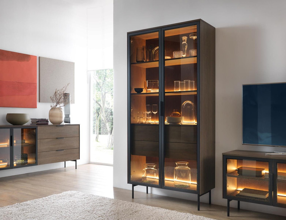 Vitrine mit LED-Beleuchtung MARBELA Eiche Dunin