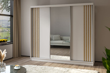 Kleiderschrank mit Spiegel MALTA Breite: 240 cm Weiß + Eiche artisan