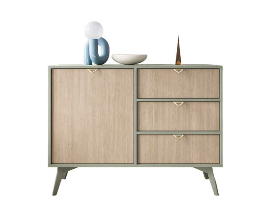 Kommode mit drei Schubladen GOLD Eukalyptus / Scandi Fischgrät