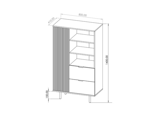 Regal mit 2 Schubladen und Drehtür NUBIA Caschmir GOLD Griffe