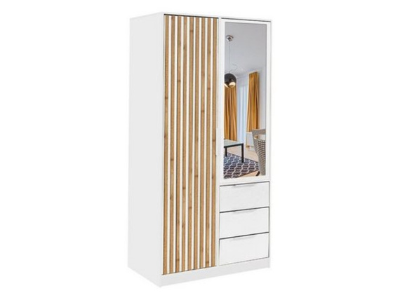 Kleiderschrank mit Lamellen OLS Eiche Wotan + Weiß