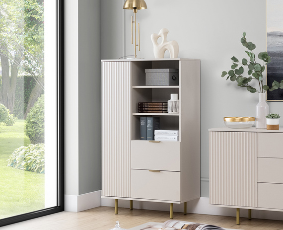 Regal mit 2 Schubladen und Drehtür NUBIA Caschmir GOLD Griffe