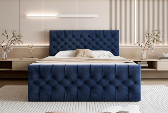 Elegantes Boxspringbett mit H3 Matratze Blau 160x200 MIAMI