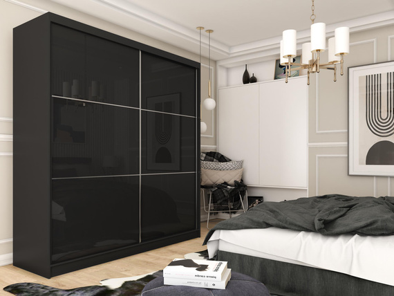Schwebetürenschrank CINZIA mit Lacobel Glas Schwarz