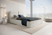 Design Polsterbett Bouclé mit Kopfstütze 120x200 Creme BUBBLE III