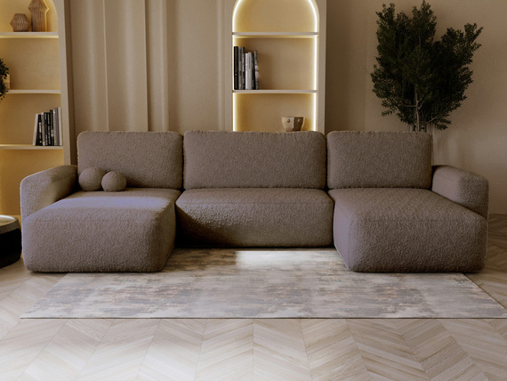 Braun Bouclé Sofa U-Form TEDIS