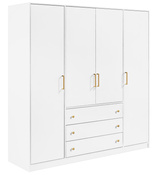 Kleiderschrank mit 3 Schubladen RETRO D4 Weiß Gold Griffe