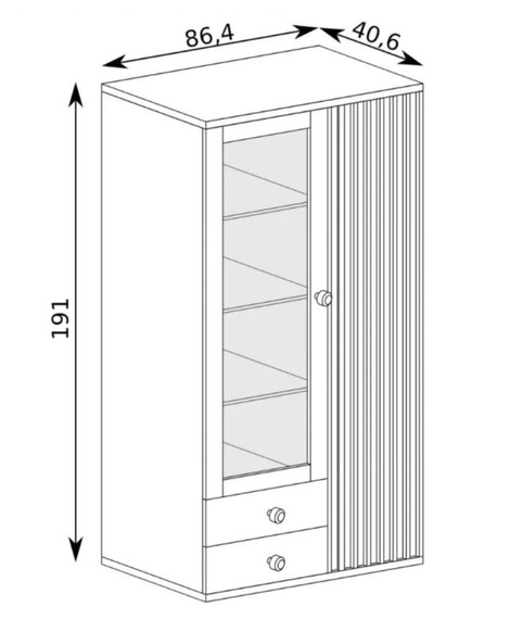 Standvitrine BORDO mit 2 Türig und 2 Schubladen Eiche Artisan