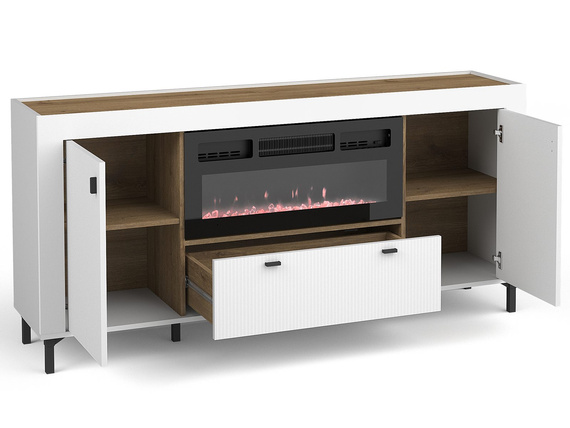 Kommode mit elektrischem Kamin TRENDS Eiche -Whisky/ Weiß Matt