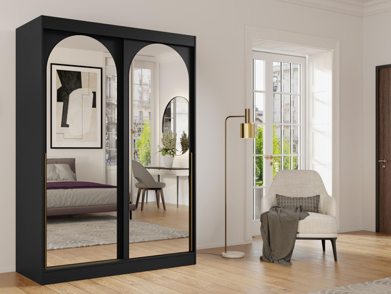 Kleiderschrank mit Spiegelfront 150 Breit Schwarz LUCY