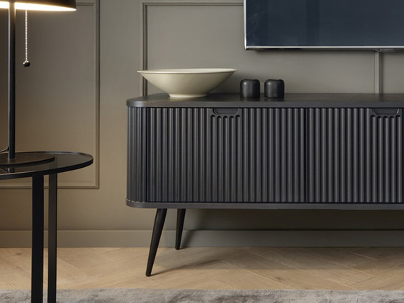Modern TV-Schrank mit Fronten gefräst Weiß CARLO 