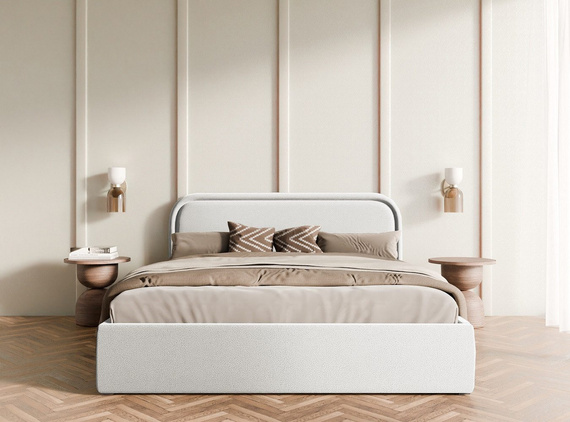Weiß Polsterbett 160x200 mit Bettkasten Holzrahmen SAGA