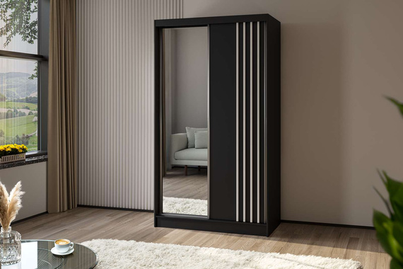 Schwebetürenschrank mit Lamellen MALTA Schwarz + Weiß