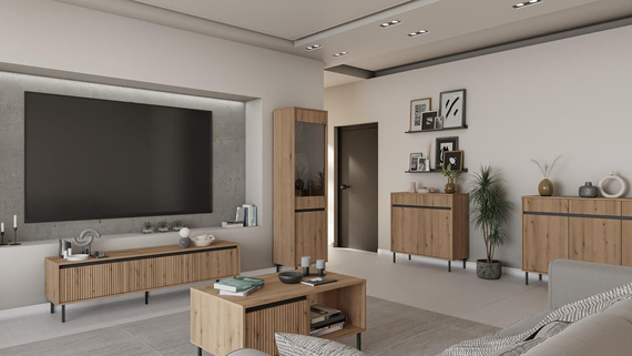 Moderne Standvitrine mit Glastür eiche evoke Ciao