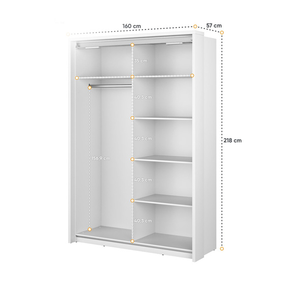 Kleiderschrank mit Spiegel zweitürig Weiß 