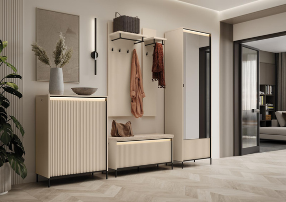 Kleiderschrank mit Spiegel und LED-Beleuchtung Beige FLORIS