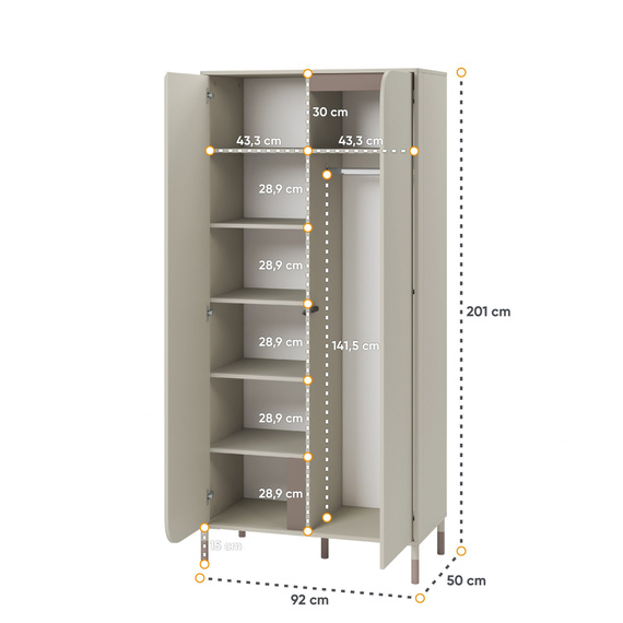 Kleiderschrank JUNA Kaschmir/Trüffel