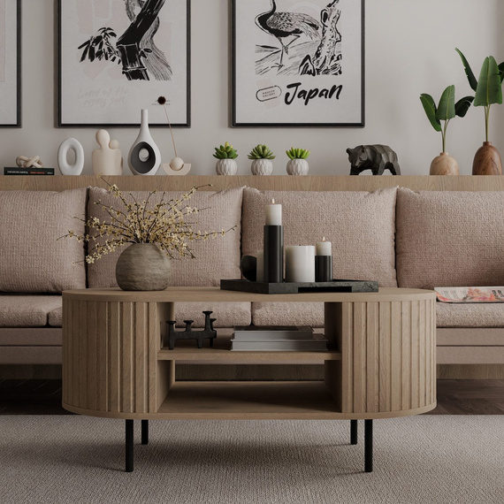 Oval Kaffeetisch mit regalen eiche cremona OVI