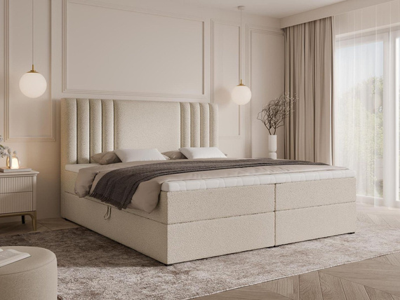 Elegant Hellbeige Kontinentalbett 200x200 mit topper SARA