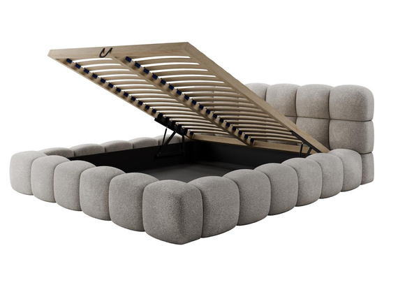 Schwarz Boucle Designerbett mit Holzrahmen 180x200 BIZU