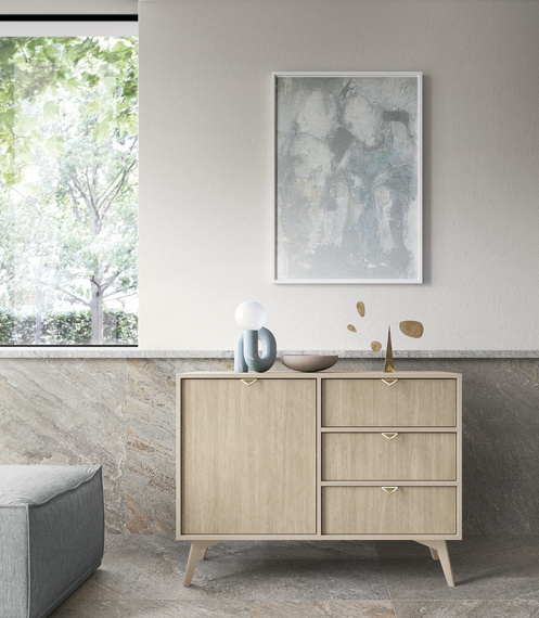 Kommode Scandi design Holz MARIA Sandbeige / Scandi Fischgrät