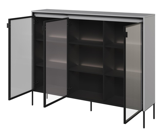  Moderne Standvitrine mit gehärtetem Glas und LED FLORE Grau 