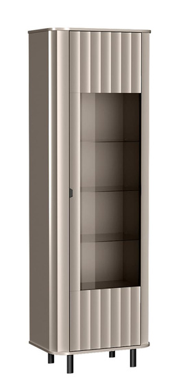 Standvitrine mit 3 Glasböden gerillte Front Beige STYLS