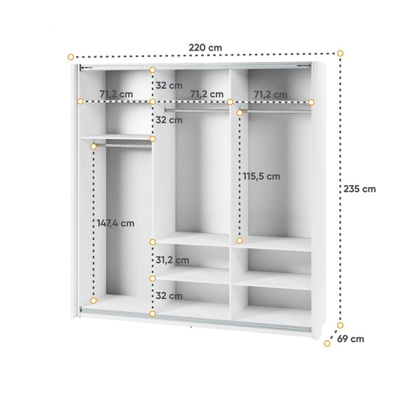 Schwebetürenschrank mit Spiegel LAVIAS Weiß