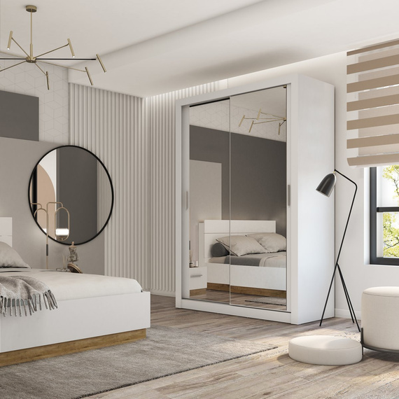 Schwebetürenschrank mit Spiegel für Schlafzimmer VENTI Weiß
