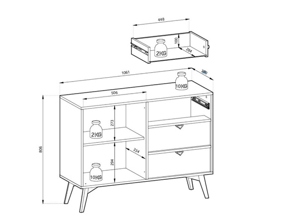 Kommode Scandi design Holz MARIA Eukalyptus / Scandi Fischgrät