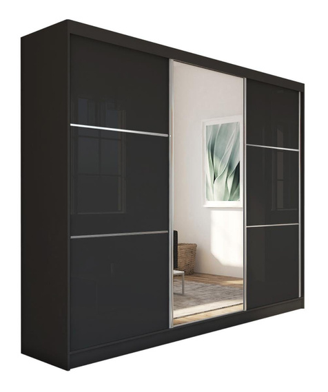 Schwebetürenschrank CINZIA mit Lacobel Glas Schwarz