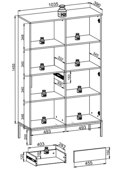 Standvitrine mit Schublade LINO Eiche wotan + graphit