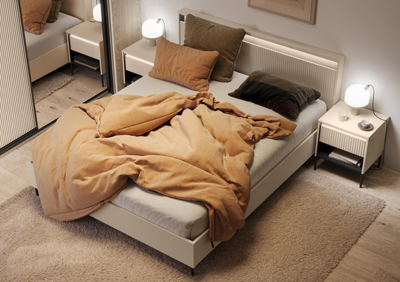 Stauraumbett mit LED-Beleuchtung FLORE Beige 160x200