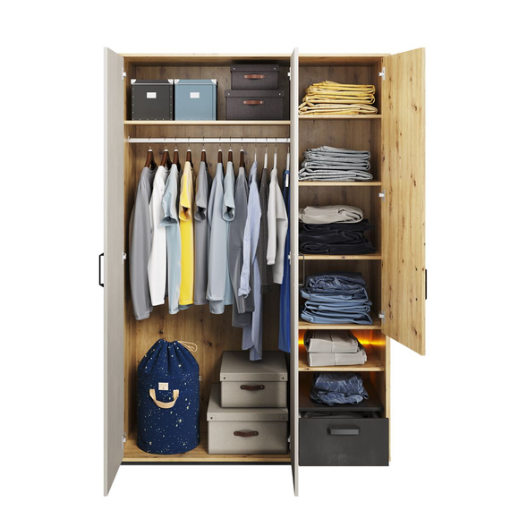 Kleiderschrank dreitürig mit LED-Beleuchtung BOB Artisan