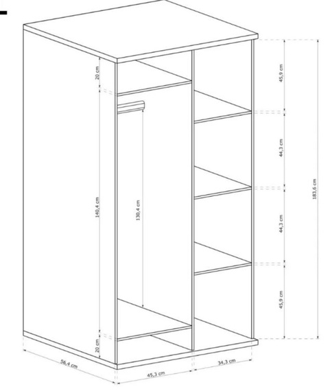 Kleiderschrank BORDO mit Lamellen ohne Beine 	Eiche Artisan