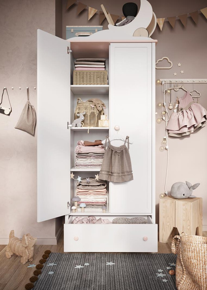 Kleiderschrank für Mädchen LARA Weiß/Rosa