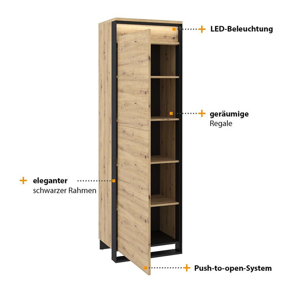 Kleiderschrank LIMA mit Drehtür Eiche Artisan/Schwarz