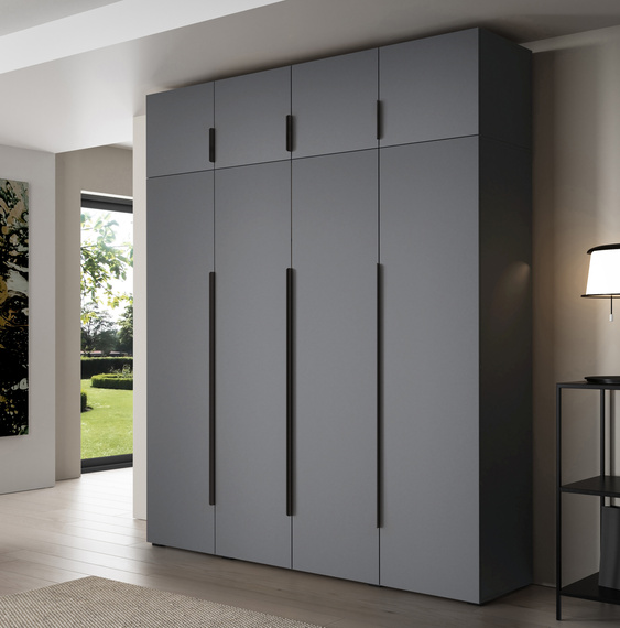 Kleiderschrank mit vier Drehtüren Metallgriffen Graphit STELLS