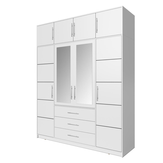 Kleiderschrank mit 3 Schubladen und Spiegel ALEX Weiß