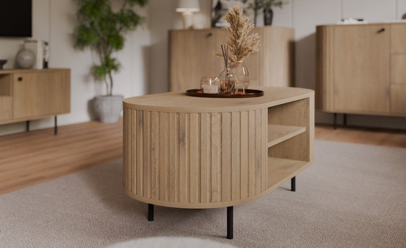 Oval Kaffeetisch mit regalen eiche cremona OVI